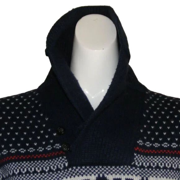 GAP Pullover Sweater, L, Fair Isle, Shawl Collar, Blue Lambswool/Nylon, Nordic - Picture 8 of 13